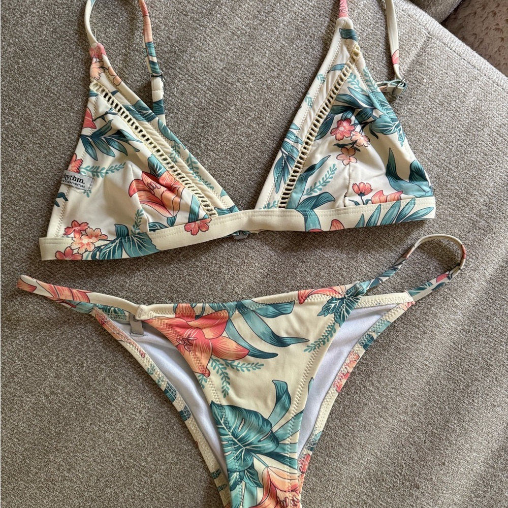 Rhythm Tropical Floral Bikini Set - Cream and Green